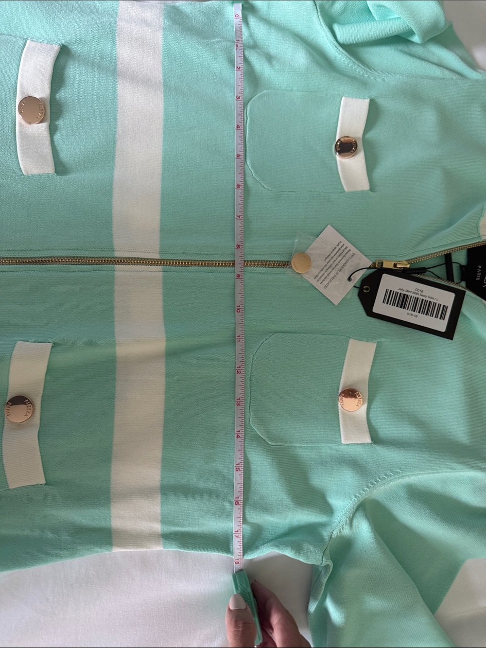 Aleeza Paris NWT Jelly Mint Green L (fitted M) Zip Front  with White Trim - Picture 9 of 10